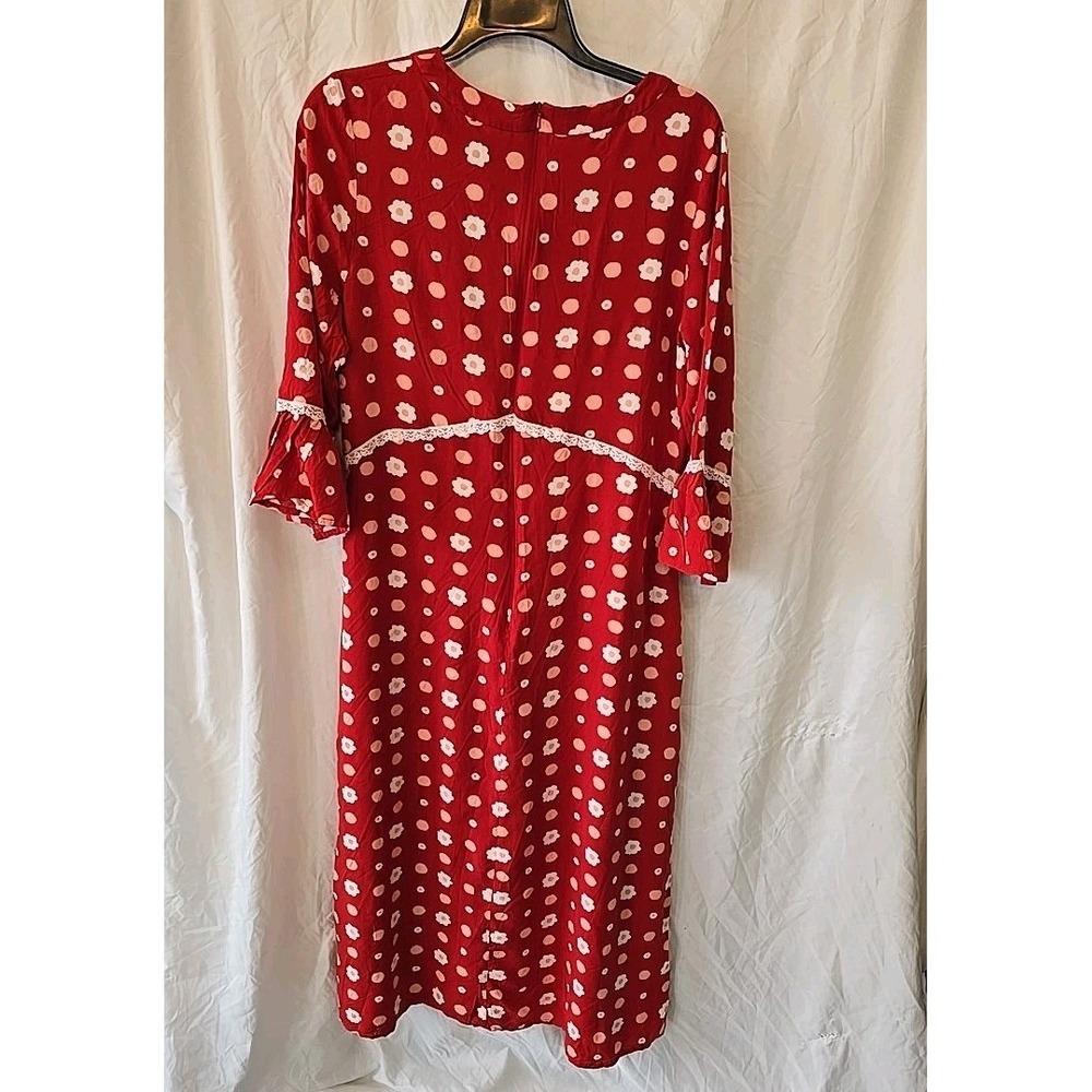 Red Polka Dot Midi Dress with Lace Trim - Picture 9 of 16